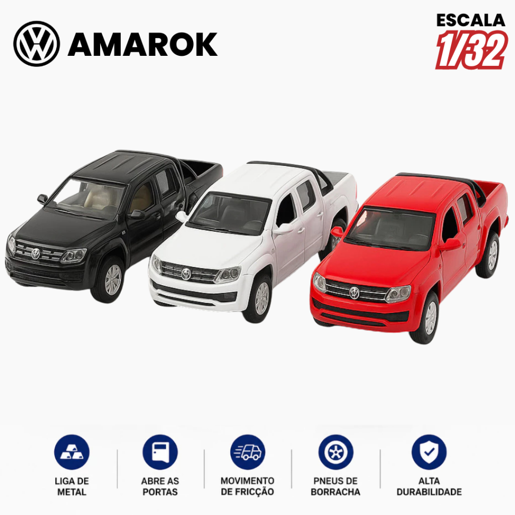 Miniatura Volkswagen Amarok Escala 1:32 Metal Abre Portas Movimento Fricção Colecionável Carrinho