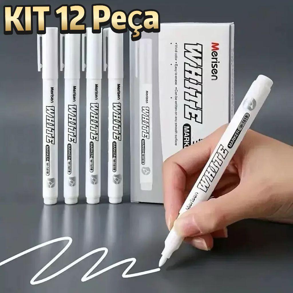 Canetas de Destaque Brancas 12pçs/Pacote - Marcadores de Arte Cabeça Redonda 1mm - Desenho Criativo, Escola, Reparos