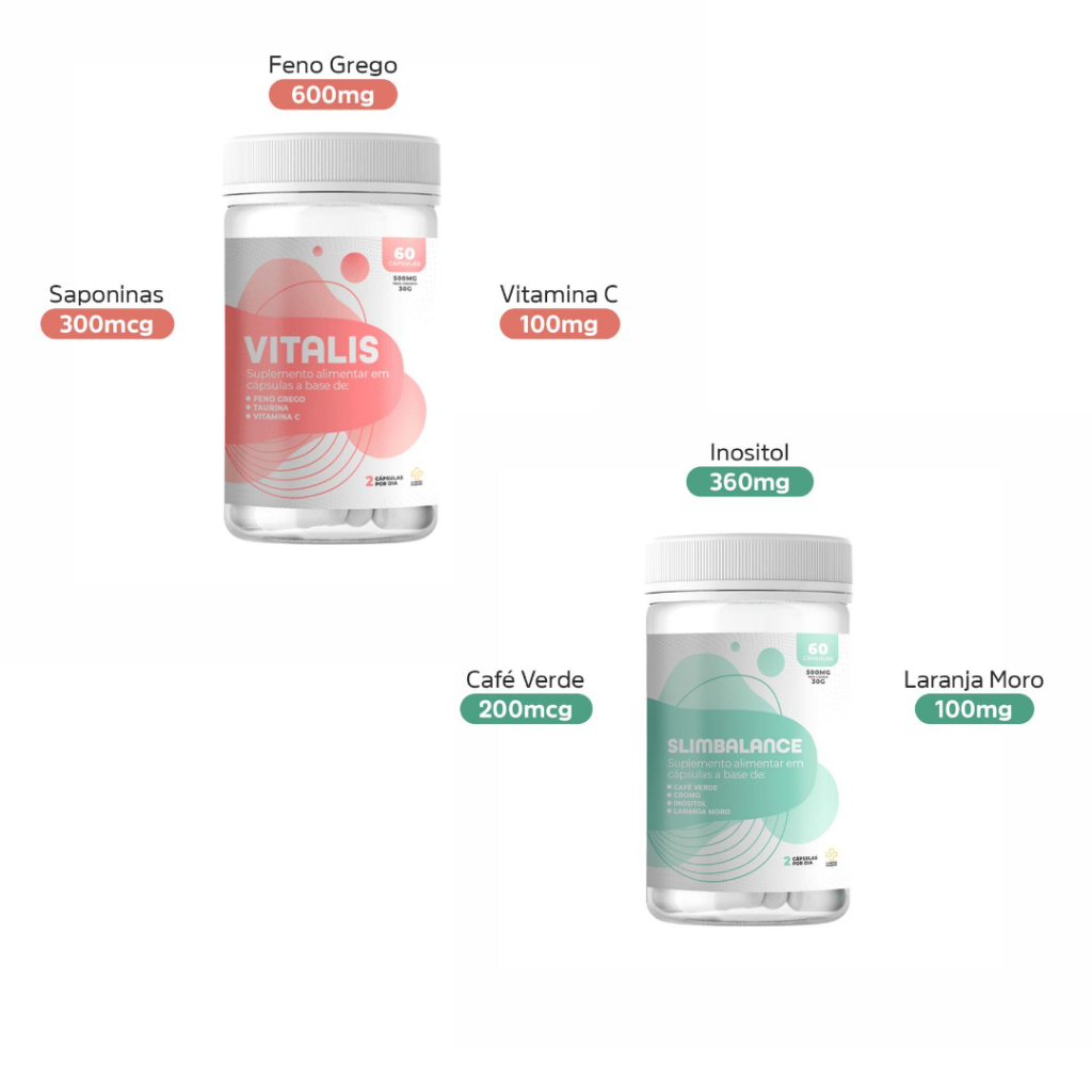 Kit SlimBalance + Vitalis - Termogenico Sem Cafeina + Suplemento para Bem Estar e Disposição - Curatio
