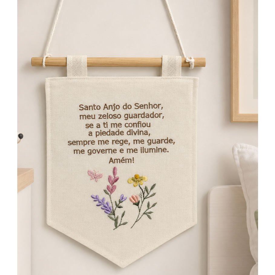 Flamula Bordada Bandeirola Santo Anjo do Senhor Floral Menina