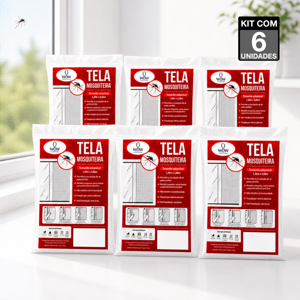 Kit 6 Tela Mosquiteira Janela Velcro Ajustável Anti Insetos