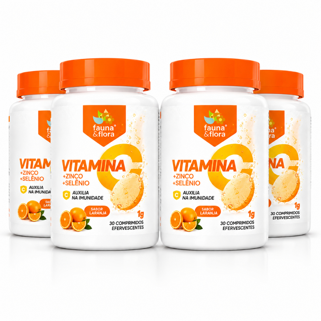 Kit Com 4 Vitamina C Efervescente Com Zinco E Selênio 120 Comprimidos Sabor Laranja Premium Saúde Diário