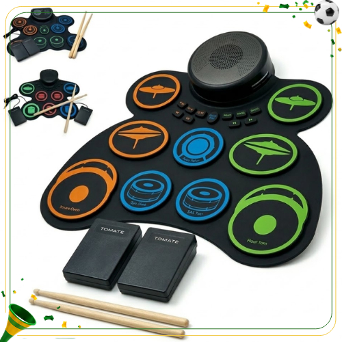 Bateria Eletrônica Infantil Portátil 7 ou 9 Pads Recarregável USB MIDI Dobrável Iniciantes