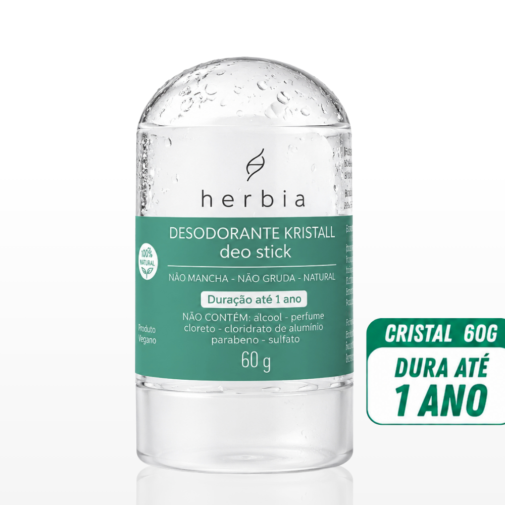 Desodorante em Pedra Cristal Herbia para Axilas, Sem Fragrância e 60g