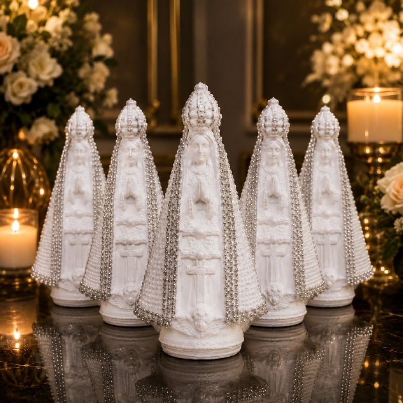 Kit 5 Imagem Nossa Senhora Aparecida 13 cm Branco Lembrancinha Batizado e Casamento