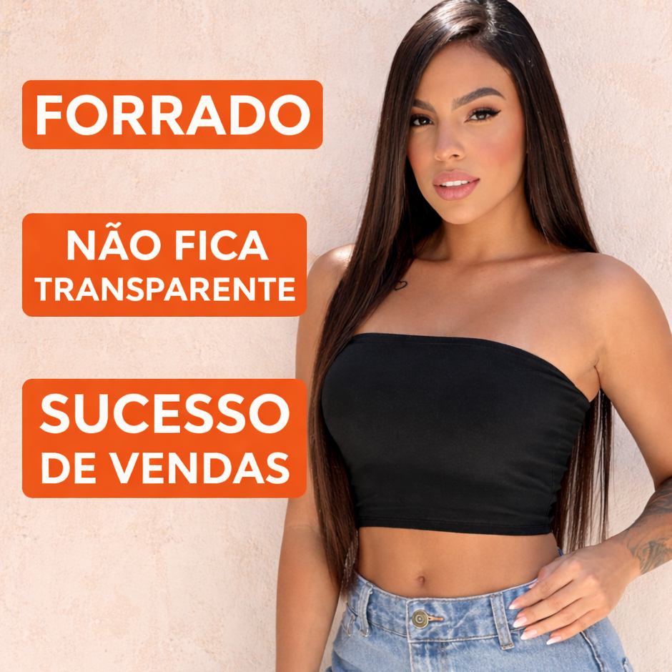 Cropped Top Tube Faixa Tomara Que Caia Forro Duplo Feminino Suplex Premium Moda Básica Tubinho Blogueira Confortável