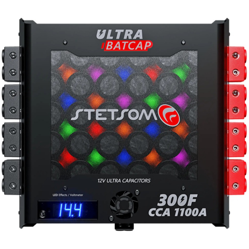 Capacitor Som Automotivo Stetsom 300F Ultra Batcap 1100A Barramento RGB 12V