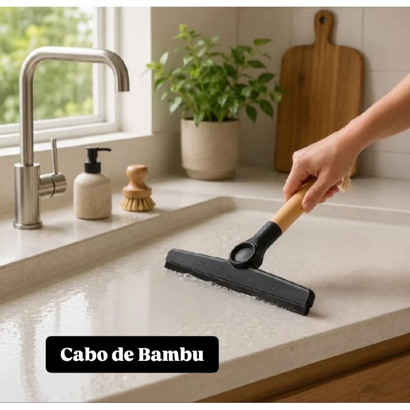 Rodo de Pia Dobravel com Cabo de Bambu Rodinho Oikos Multiuso Multifuncional Cozinha Banheiro
