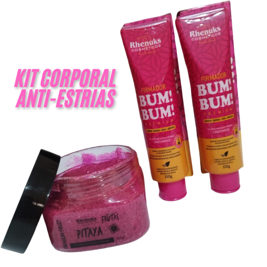 Kit Corporal Anti Estrias, Celulite Empina Bumbum Lifting - Esfoliante + 2 Creme empina Glúteos