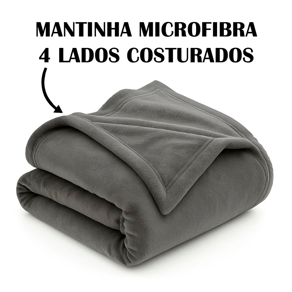 Cobertor Manta Casal Microfibra 4 Lados Costurados Muito Macia 2,00x1,80m Coberta Antialérgica Soft