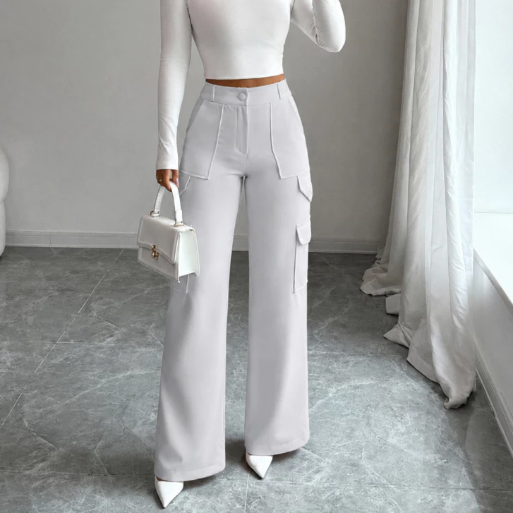 Calça Alfaiataria Feminina GG Wide Leg Cargo Pantalona Social — imagem 1