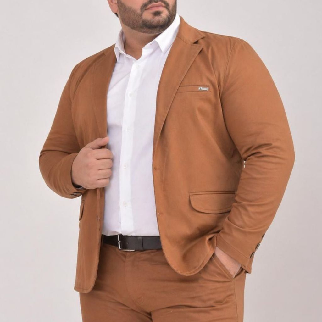 Blazer Plus Size Slim de Sarja Alfaiataria Premium Paletó Esporte Fino Masculino Elastano Casual Elegante 2 Botões