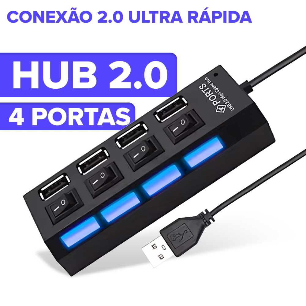 Hub Usb 2.0 Profissional 4 Portas Com Interruptor Extensão Régua Alta Velocidade Seletor Pc Externo Hd Pendrive Teclado