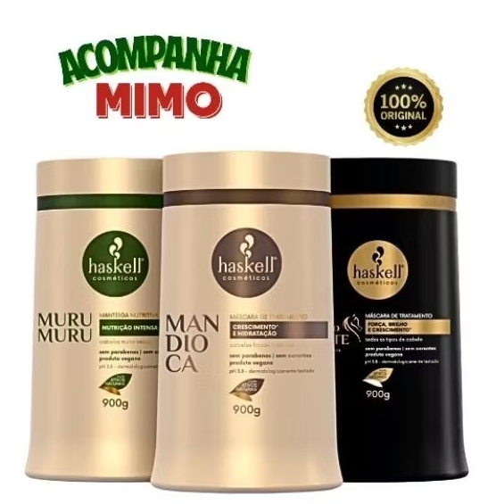 kit cronograma capilar Haskell Máscara Murumuru + Mandioca + Cavalo Forte 900g
