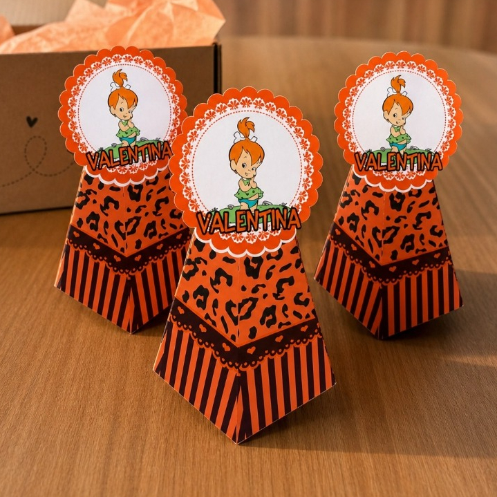 10 Caixa Cone Pirâmide Pedrita Bambam Caixinha Cone Bamm Bamm Pedrita Lembrancinha Personalizada Aniversário