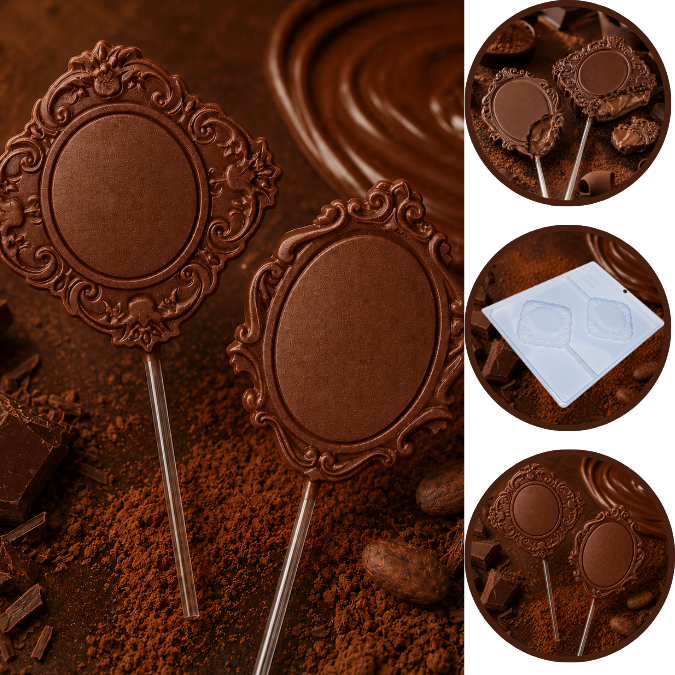 1~10 FORMA SIMPLES PIRULITO CAMAFEU 2 CÓD.:9832 EM ACETATO BWB PARA BOMBOM DOCES DE CHOCOLATE E CONFEITARIA.(CHOCO)