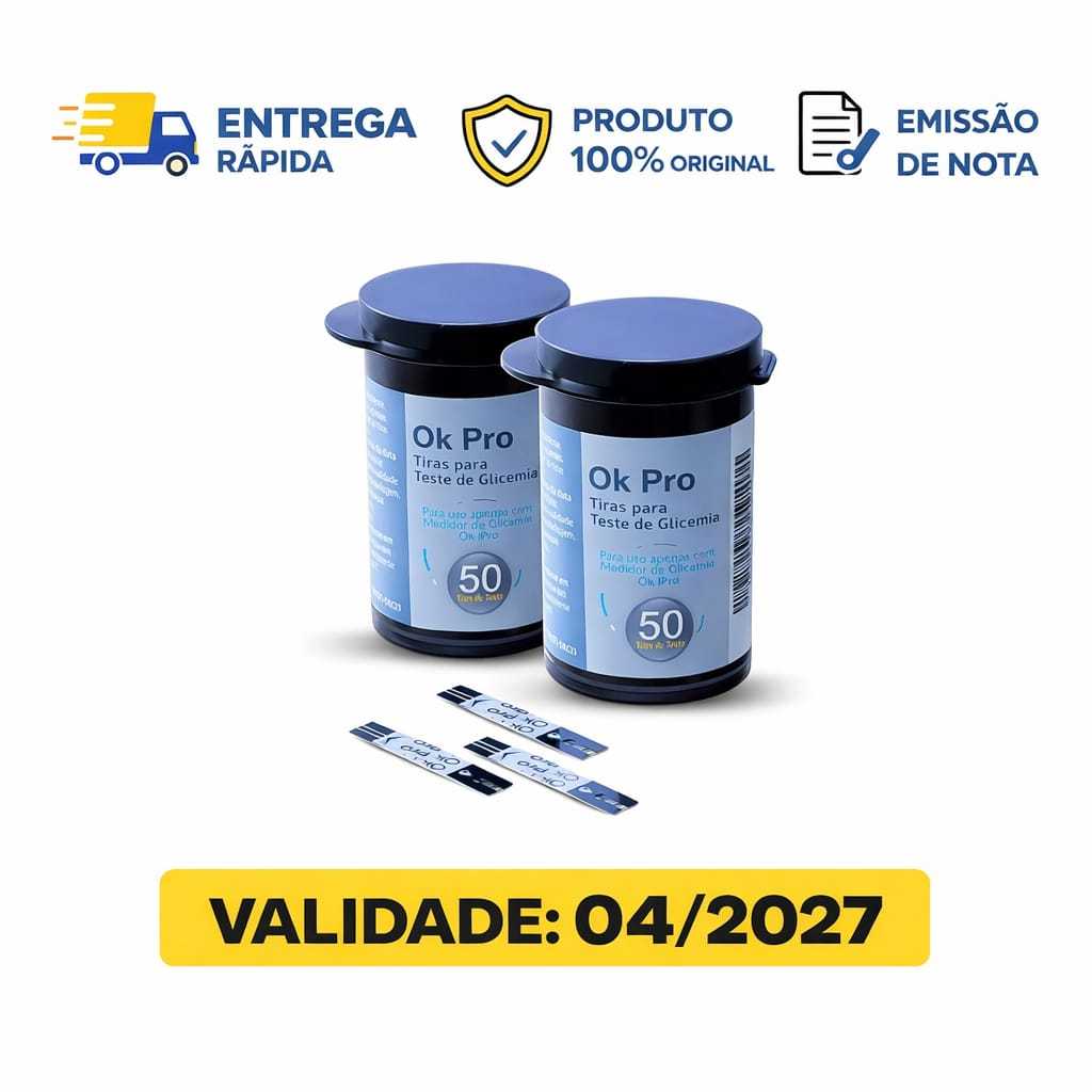Kit 100 Tiras De Glicose Ok Pro Fitas Glicemia Diabetes
