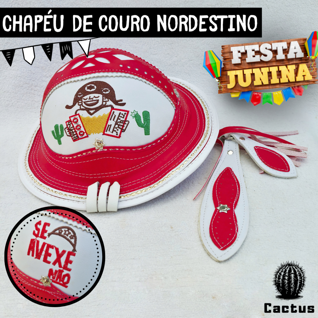 Chapéu de Couro Nordestino Dominguinhos Couro Legítimo Cangaceiro Maria Bonita São João Festa Junina