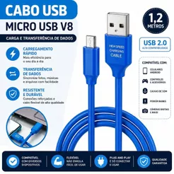Cabo Carregador Turbo Tipo C , v8 e iphone com Revestimento Nylon Trançado 1,2m