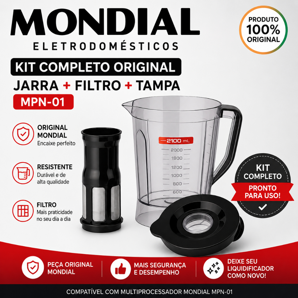Jarra Copo Mondial Turbo MPN01 Original Completa Tampa e Filtro Preto
