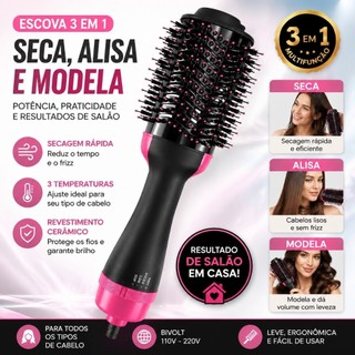 Escova Secadora 110/220v Alisador Elétrica Escova de ar quente Modeladores de cabelo Com …