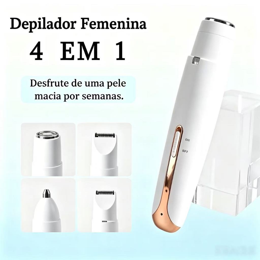 Depilador Elétrico Feminino 4 em 1 Barbeador Aparador de Pelos Corporais Nariz e Sobrancelhas Recarregável lm tech store