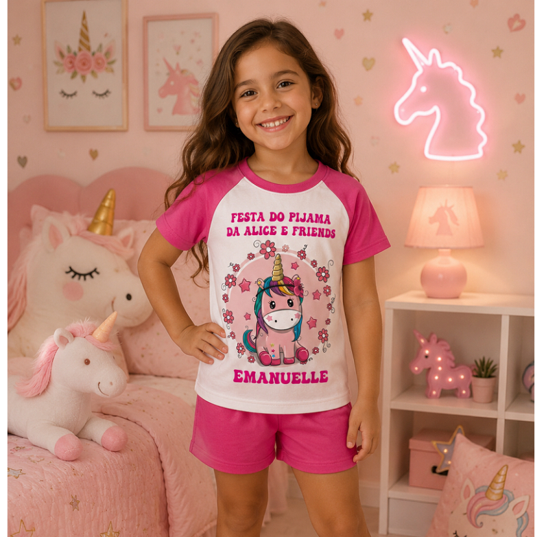 Pijama unicórnio personalizado com nome, festa do pijama