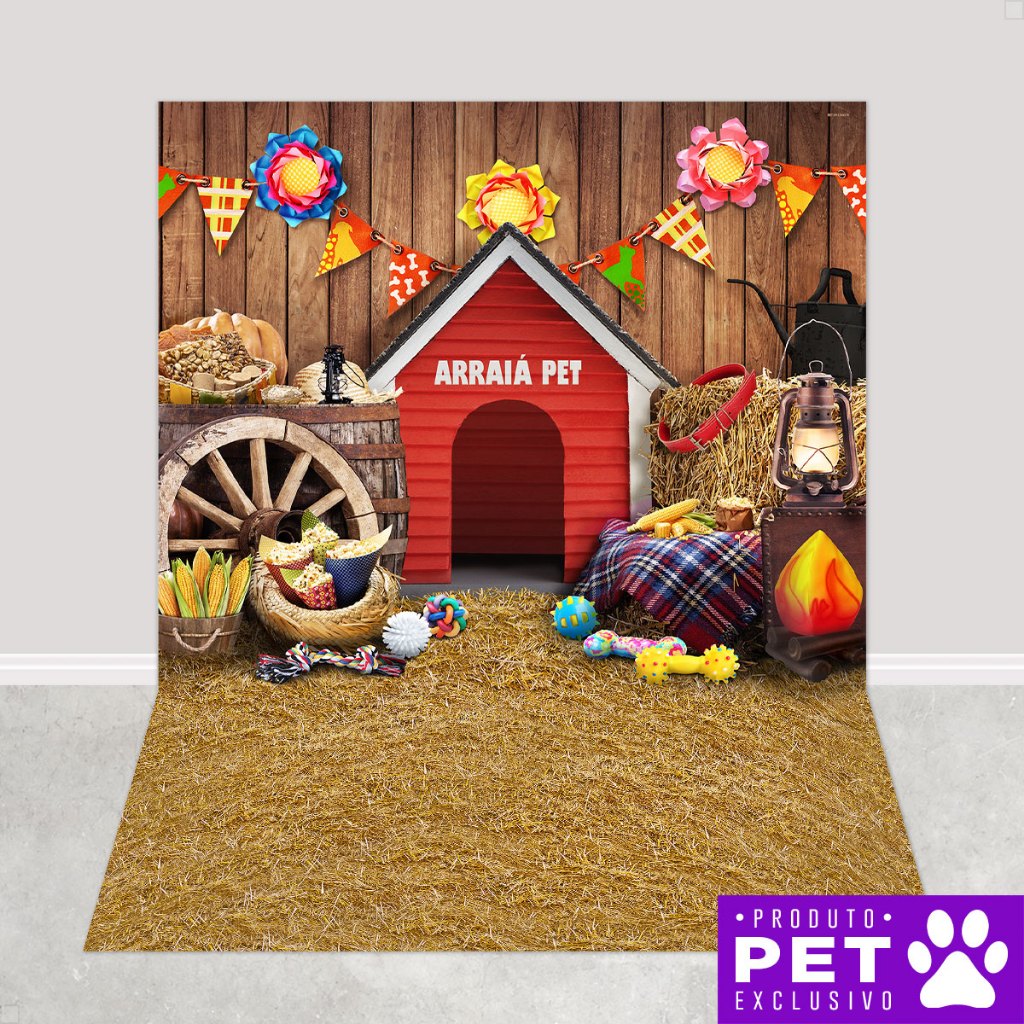 Fundo Fotográfico Pet Festa Junina Celeiro Arraia Pet Shop Em Tecido 1,20x1,70m - PET-34