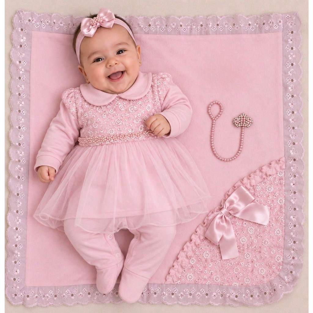 Saída de Maternidade Luxo Menina Kit 5 Peças - 100% Algodão