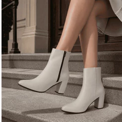 Bota Coturno Feminina Salto Bloco Grosso Bico Fino Cano Curto