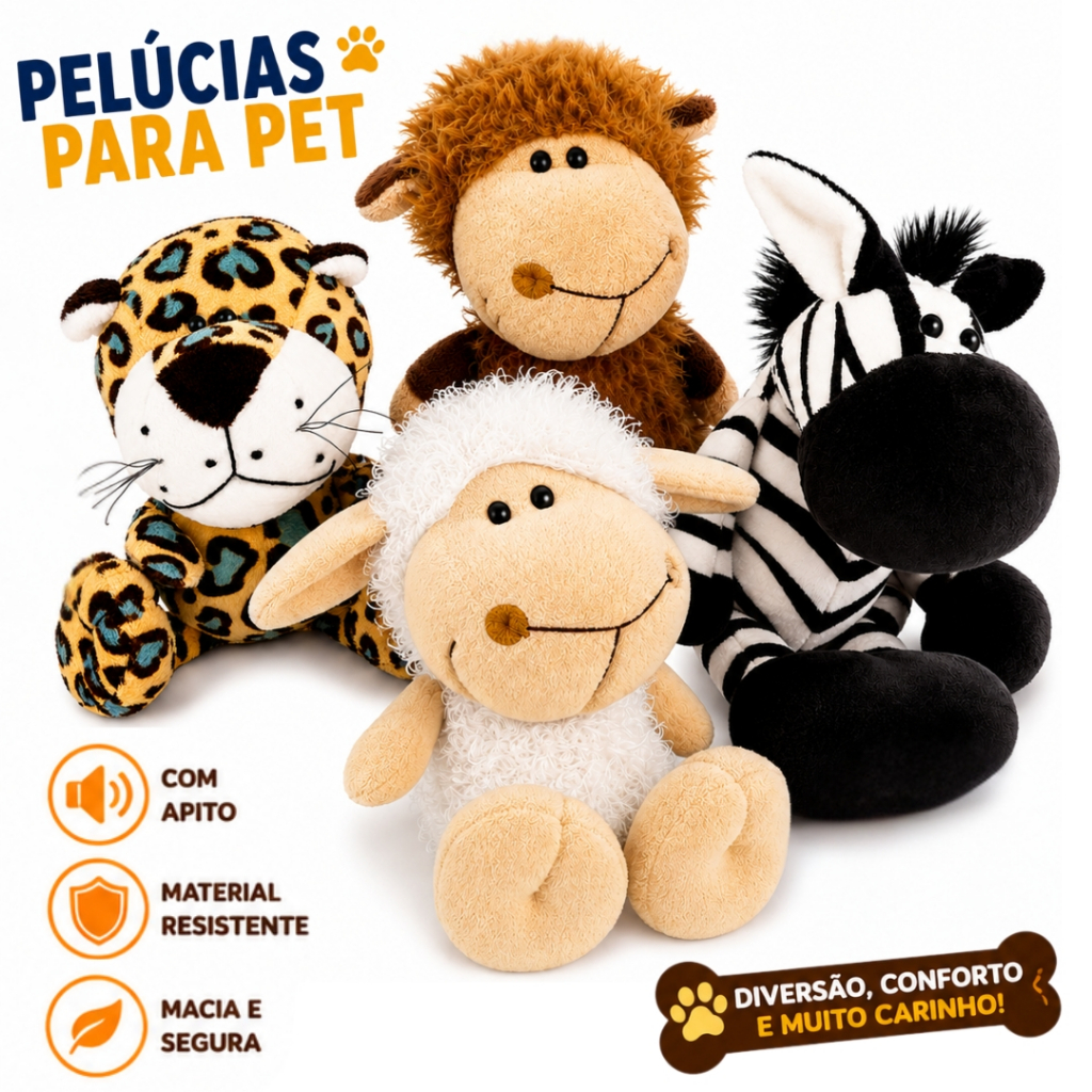 Brinquedo Pet Mordedor de Pelúcia Jungle Buddies para Cachorro