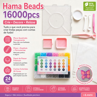 Perler Hama Beads DIY Pixel 2,6mm - Kit 24 cores Com Ferramentas 16000pcs