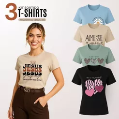 Kit 3 T-shirt Feminina Blusinha Baby look Feminino Camiseta 100% Algodão Malha Premium