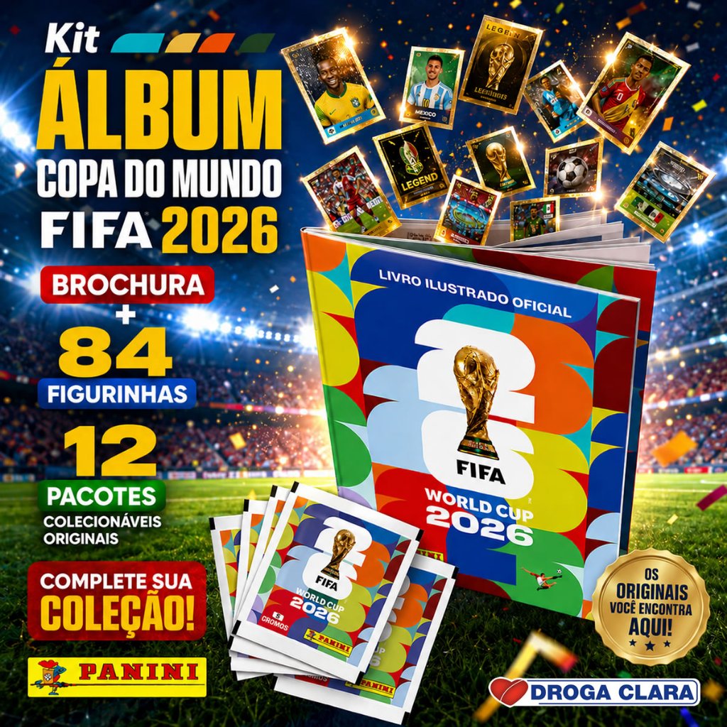 Kit Álbum Copa Do Mundo FIFA 2026 Brochura + 140 Figurinhas 20 Pacotes Colecionáveis Originais