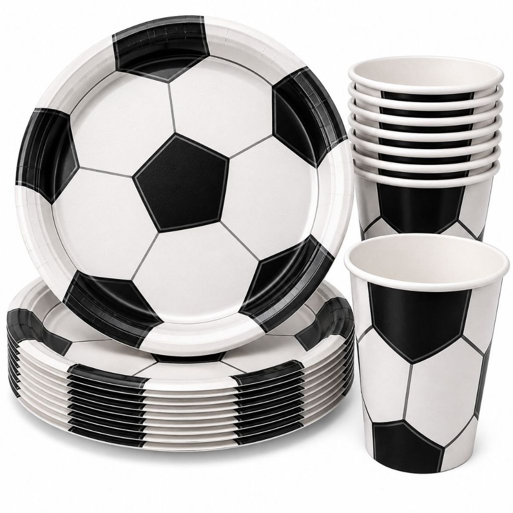 KIT 20 Convidados Pratos Copos De Bola De Futebol Papel Festa Seleção Copa do Mundo Brasil