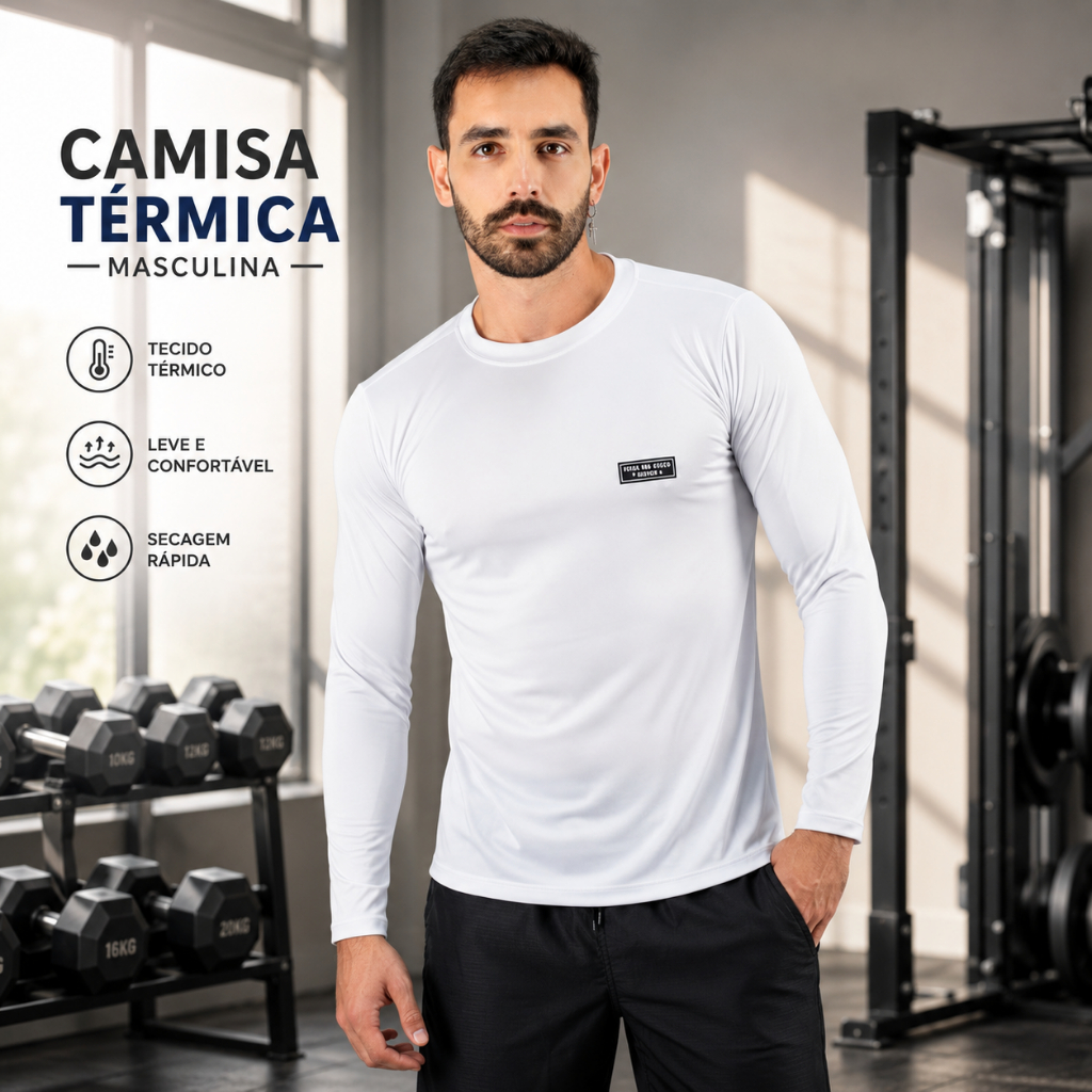 Camisa Térmica Segunda Pele Proteção Solar UV50 Manga Longa  Masculina Pesca Trilha Praia Motoboy