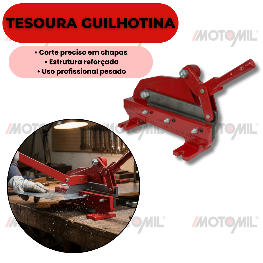 Tesoura Guilhotina Manual para Chapa Profissional Corte Preciso Aço 1/8 Pol Reforçada Industrial Motomil