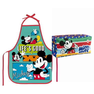 Kit Avental Escolar Infantil Meninos Para Pintura Mickey + Estojo Dac Mickey Duplo