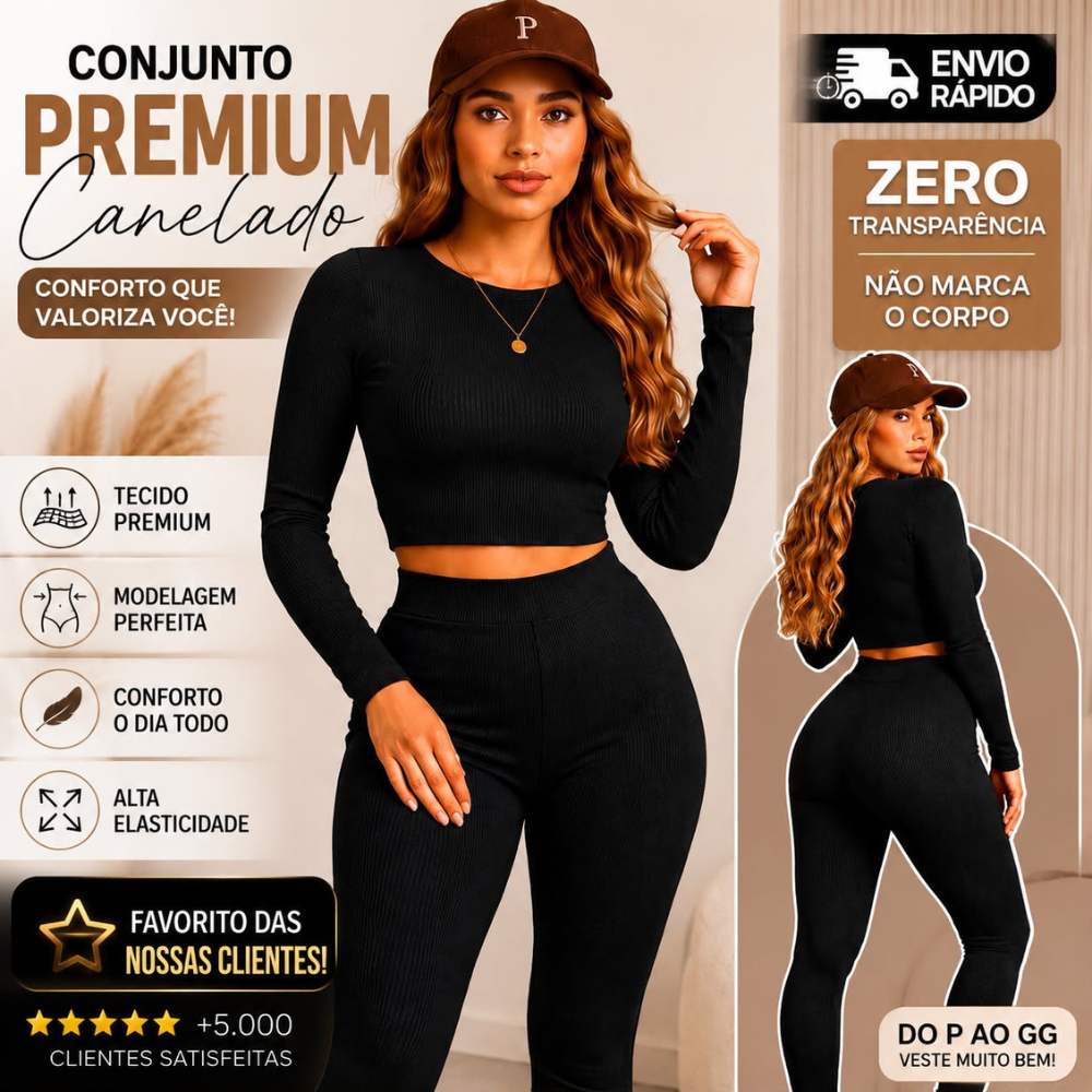 Conjunto Feminino Inverno  Calça Legging Cintura Alta + Blusa Manga Longa Modela Corpo Zero Transparência