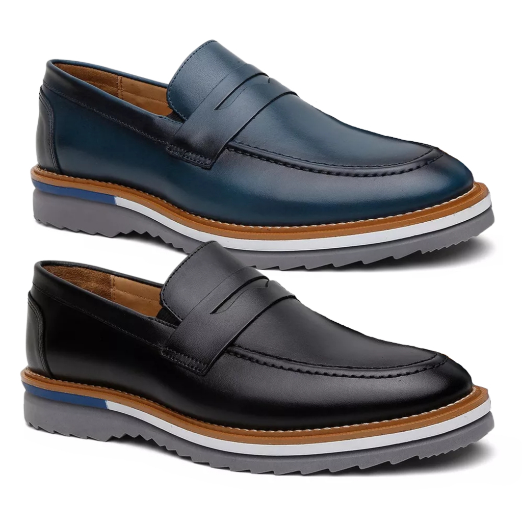 Kit 2 Sapato Mocassim Masculino Social Couro Loafer Drive Slip on Mule Moderno