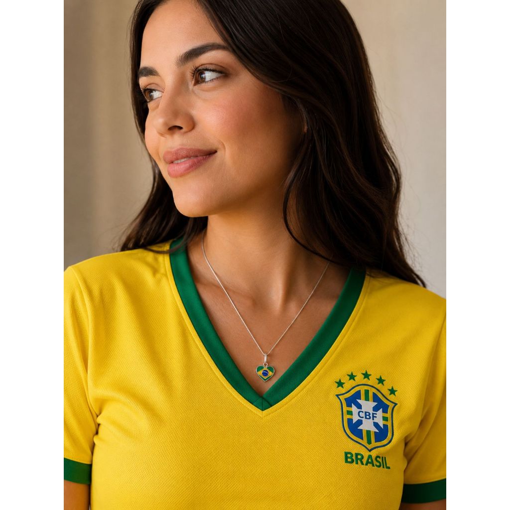 Copa do Mundo Colar de Prata 925 Brasil Hexa 2026