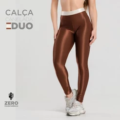 Calça Fitness Duo Trilobal Canelada Brilhosa – Cós Alto Modeladora Feminina