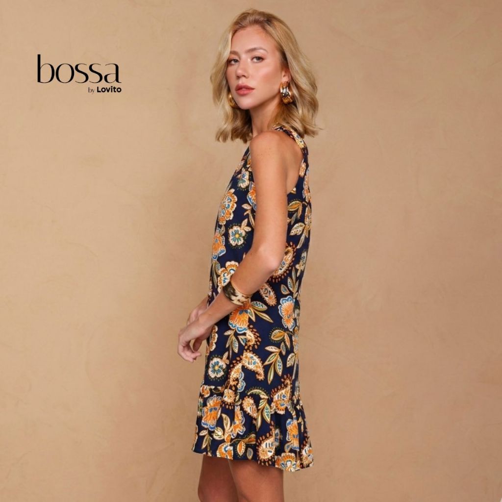 Lovito Bossa Vestido Feminino Curto Sem Mangas Em Viscose Estampa Paisley DRB19822012