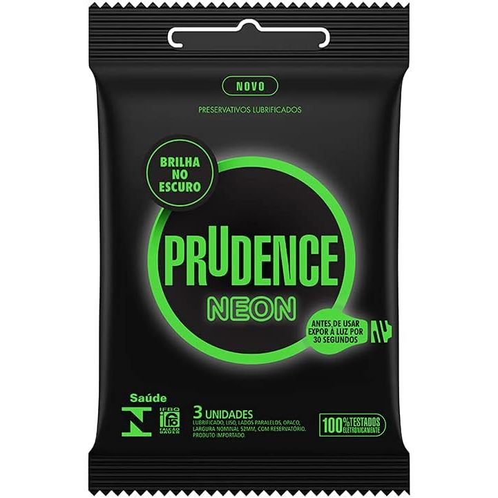 Preservativo Neon Prudence  Brilha No Escuro Lubrificado 3 Unidades