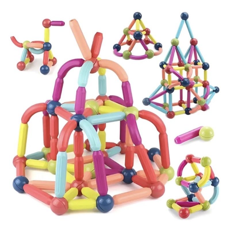 158 Blocos Bastões Magnéticos Peças Construção de Montar 3D Imã Brinquedo Infantil Educativo