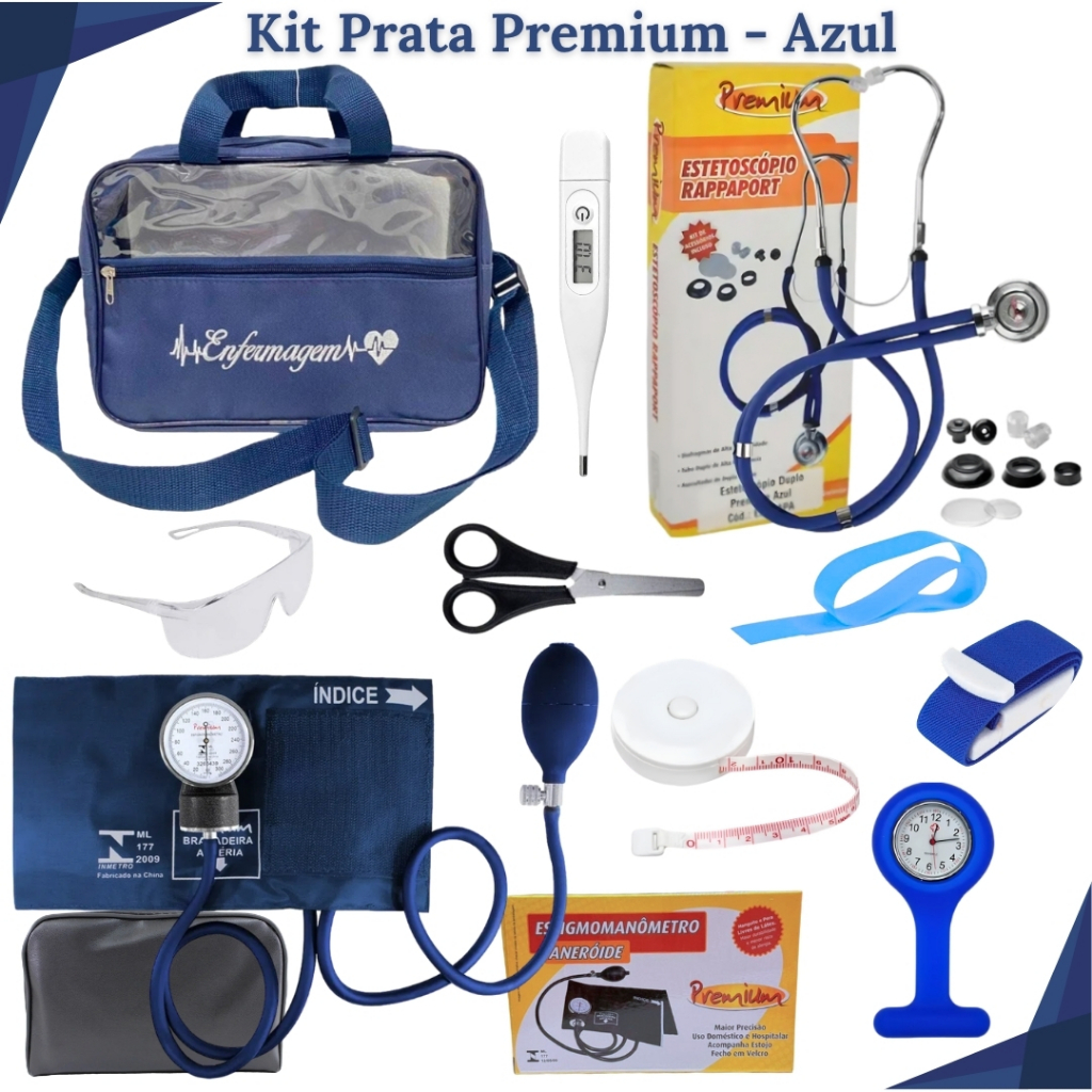 Kit de Enfermagem Prata com Relógio de Lapela para Estágio ou Laboratório (Material de Bolso) - Com 11 Itens