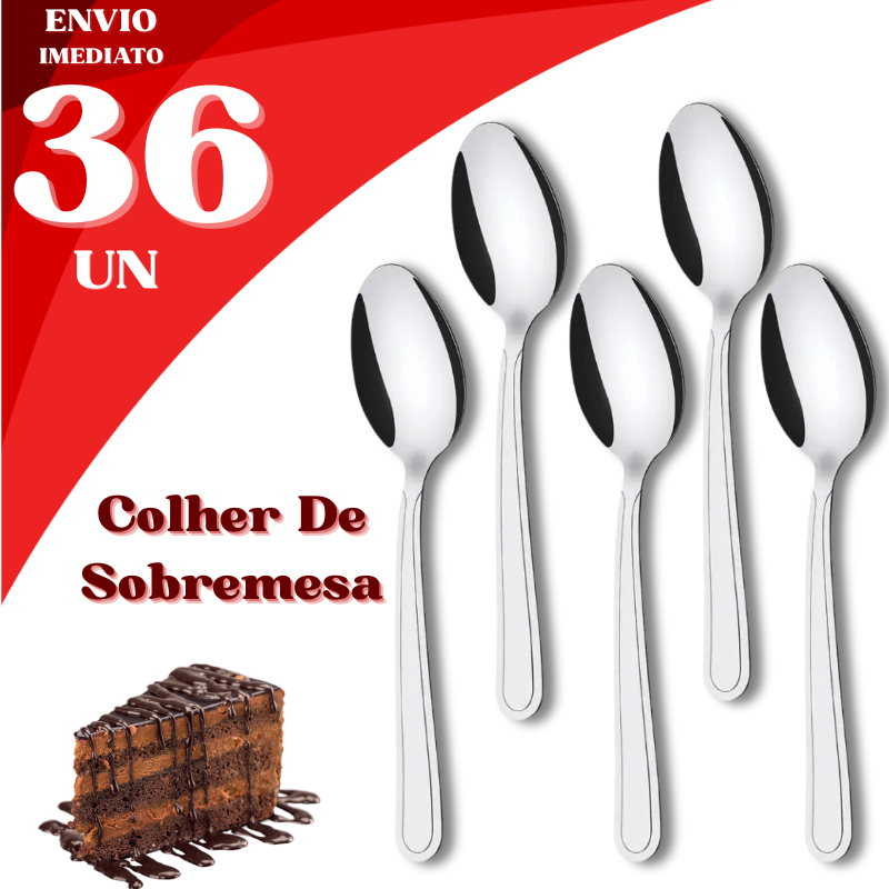 Jogo 36/24/12 Colheres Sobremesa Inox Doce Ovo de Colher Cafeteria Pizzaria Confeitaria Festa Junina