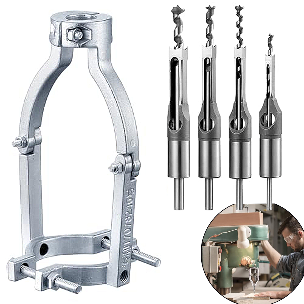 Broca De Furo Quadrado Adaptador De SP Kit 5 + Suporte Fixo Adaptador Furadeira Bancada