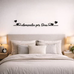 Frase Abençoados por Deus Decorativo de Parede Religioso MDF Decoração Cabeceira e Sala