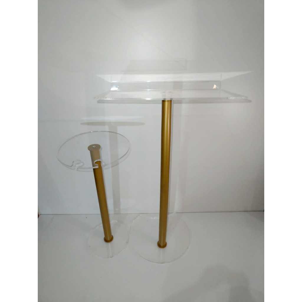 Púlpito Acrílico Crystal 50cm Tubo Dourado Para Igreja A01